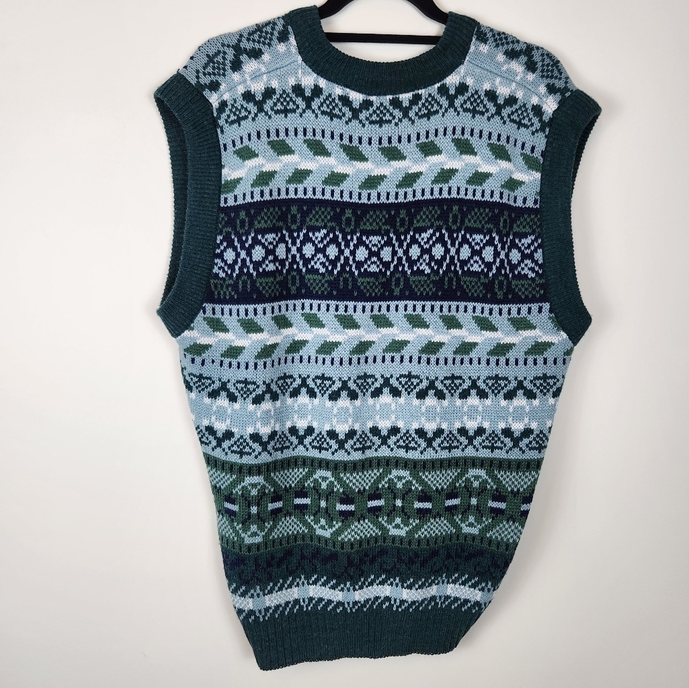 Estate Vintage 90s Sweater Vest Button Front Cardigan Geometric Print Size M - Picture 3 of 10